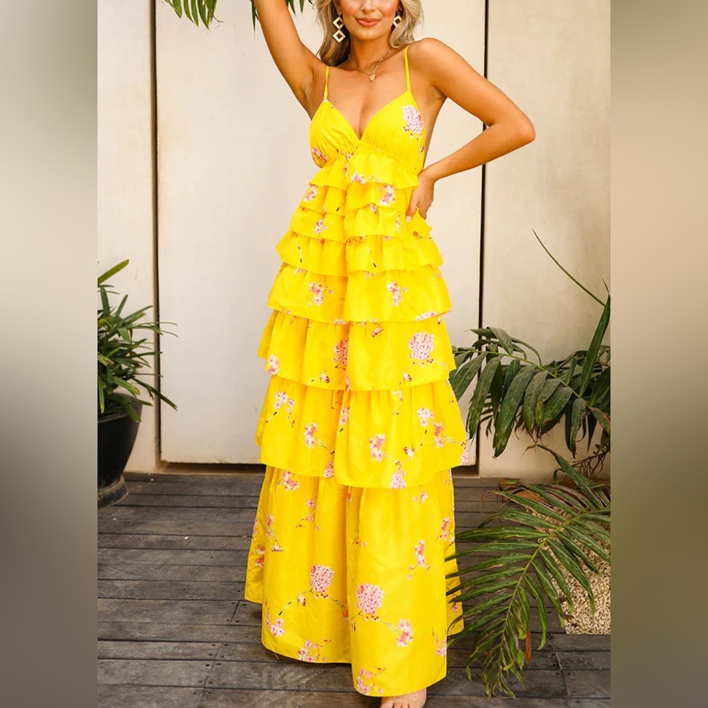 Buddy Love Callie Tiered Yellow Sunshine Maxi Sundress